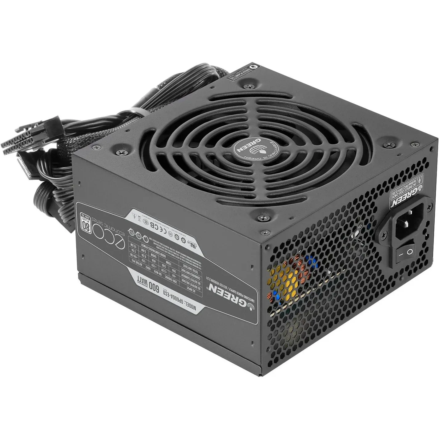 منبع تغذیه کامپیوتر گرین GP600A-ECO Rev 3.1 80 Plus White توان 600 وات