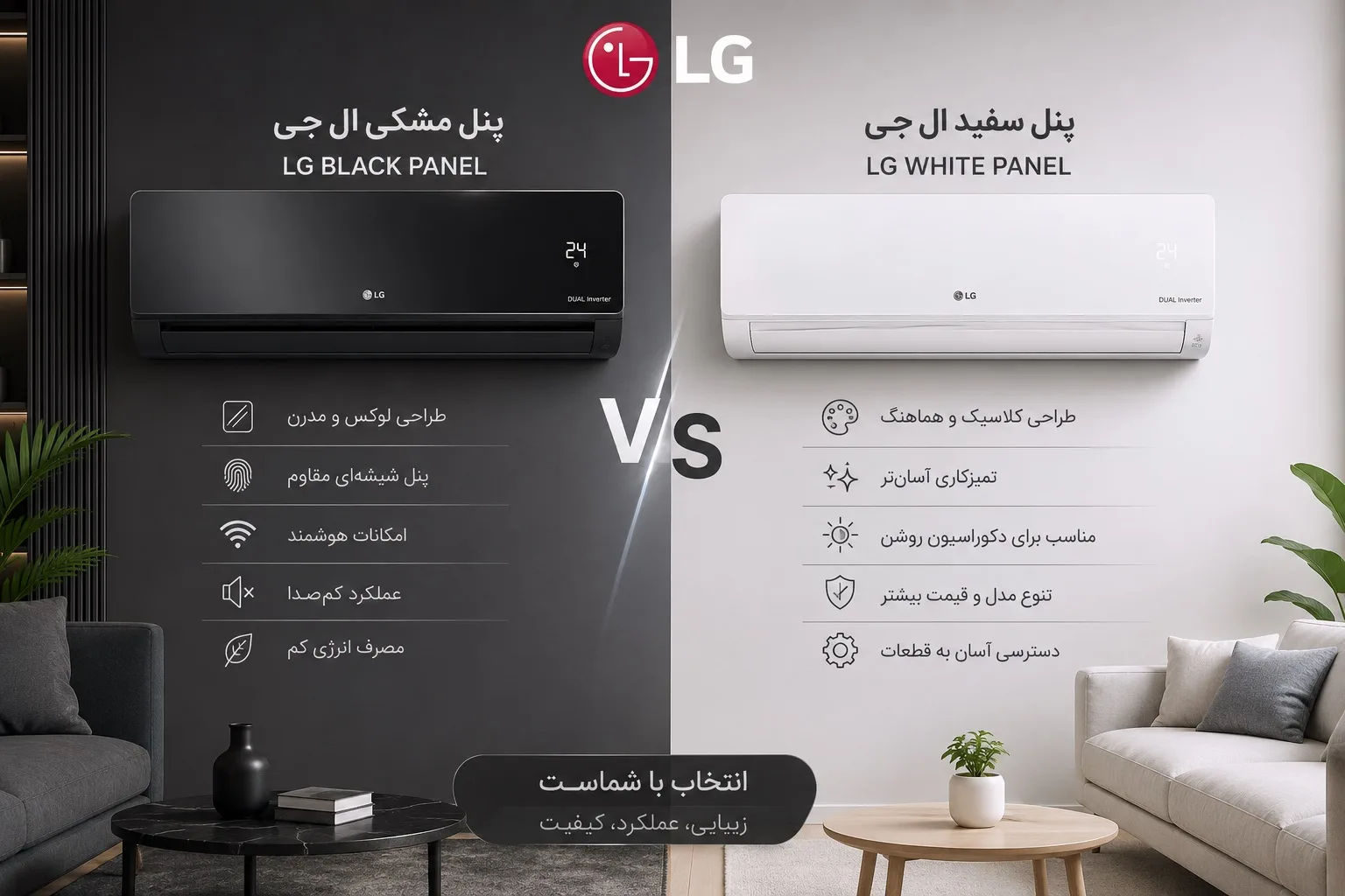 تفاوت کولر گازی پنل سفید و پنل مشکی؛ کدام انتخاب بهتری است؟