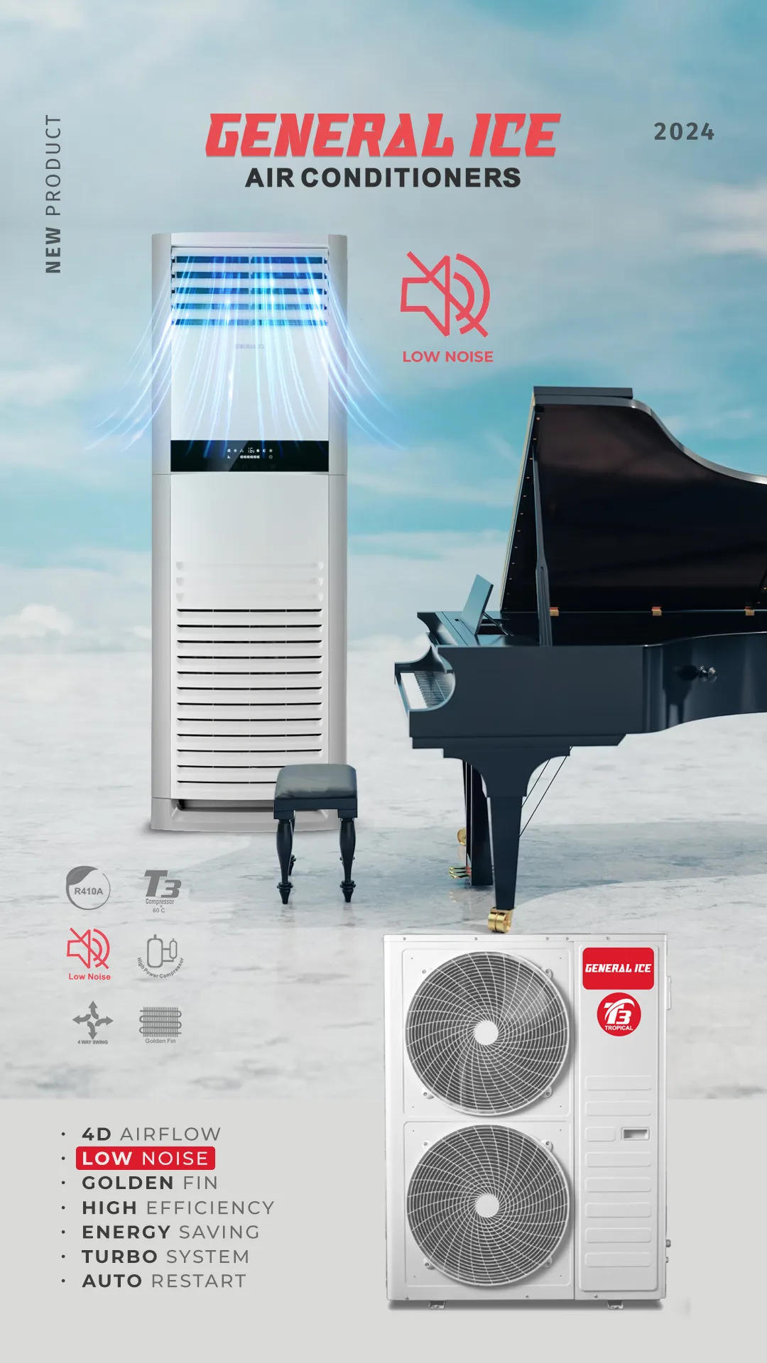 کولر گازی 60 هزار ایستاده تروپیکال جنرال آیس مدل GTRFSF-60HS2AFAW
