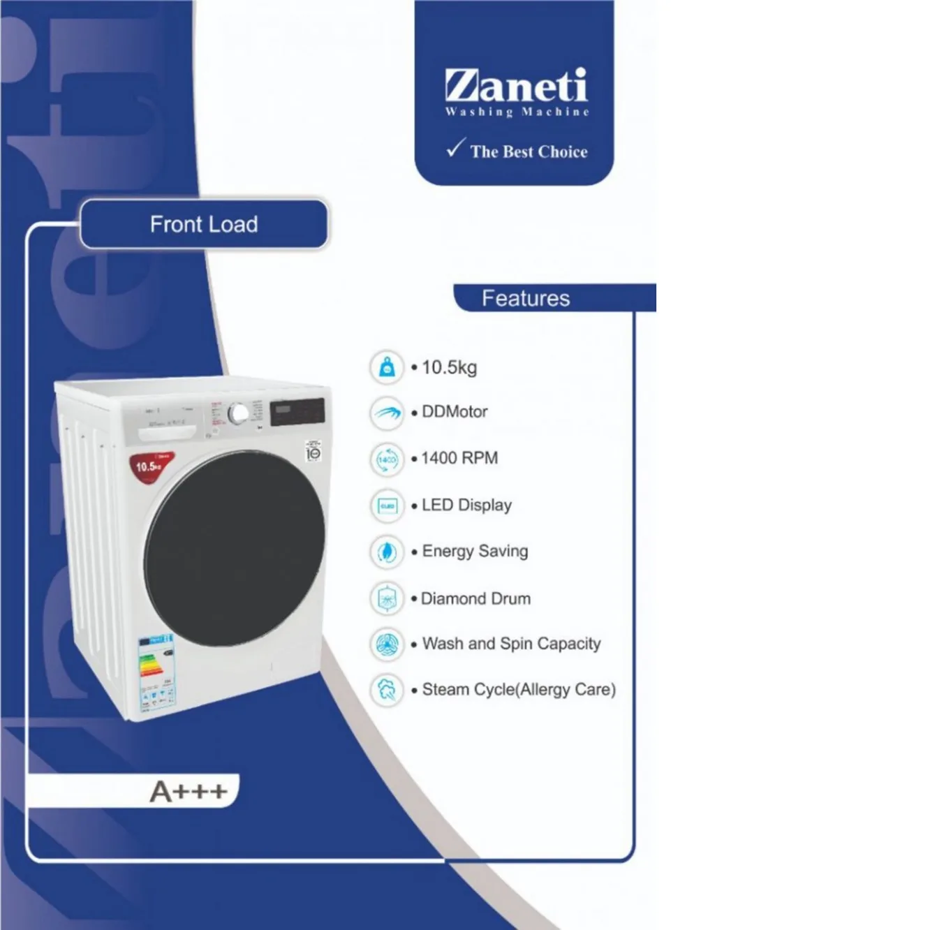 ماشین لباسشویی زانتی مدل  ZSWB-10.5SFD14CA ظرفیت 10.5 کیلوگرم
