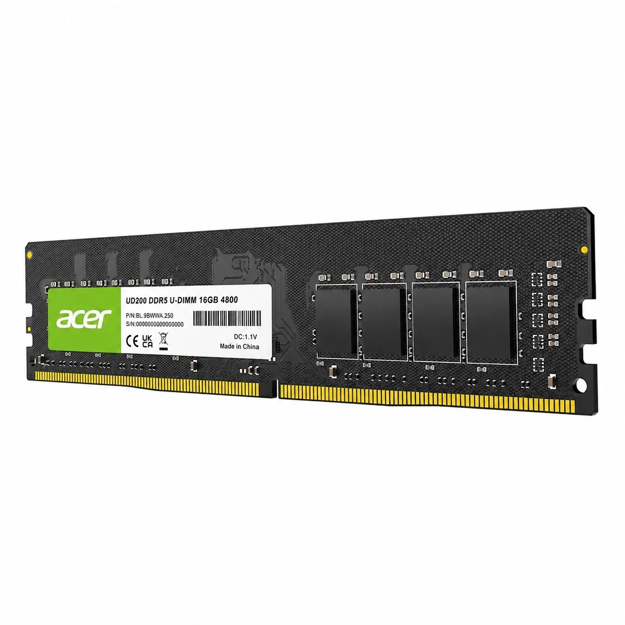 رم دسکتاپ DDR5 16 گیگابایت ایسر مدل UD200 DDR5 U-UDIMM، تک‌کاناله، با فرکانس 4800 مگاهرتز و تایمینگ CL40