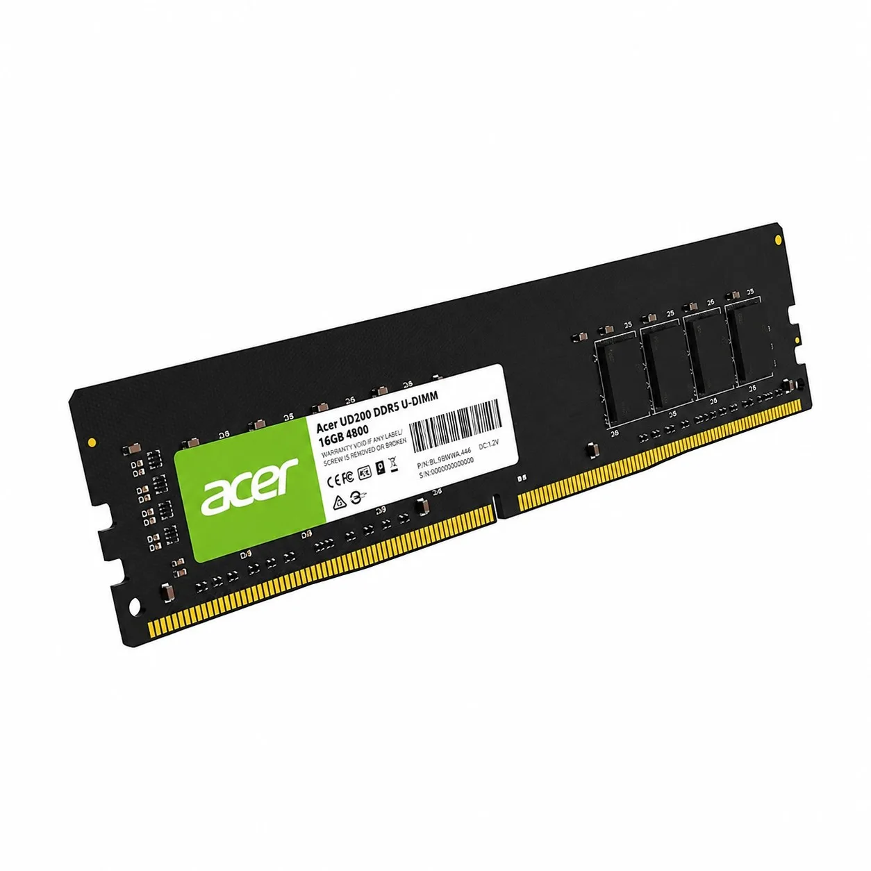 رم دسکتاپ DDR5 16 گیگابایت ایسر مدل UD200 DDR5 U-UDIMM، تک‌کاناله، با فرکانس 4800 مگاهرتز و تایمینگ CL40