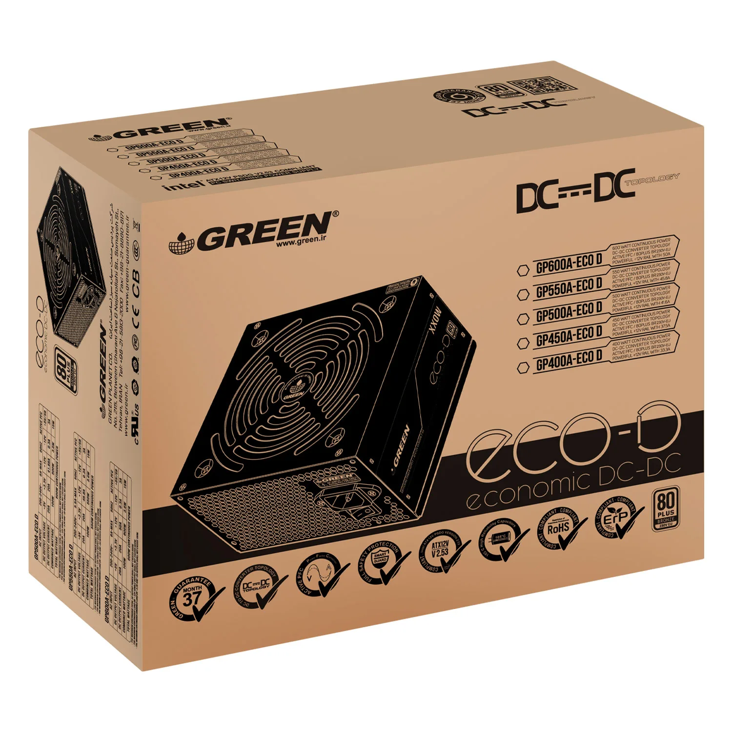 منبع تغذیه کامپیوتر 450W وات گرین مدل GP450A-ECO D