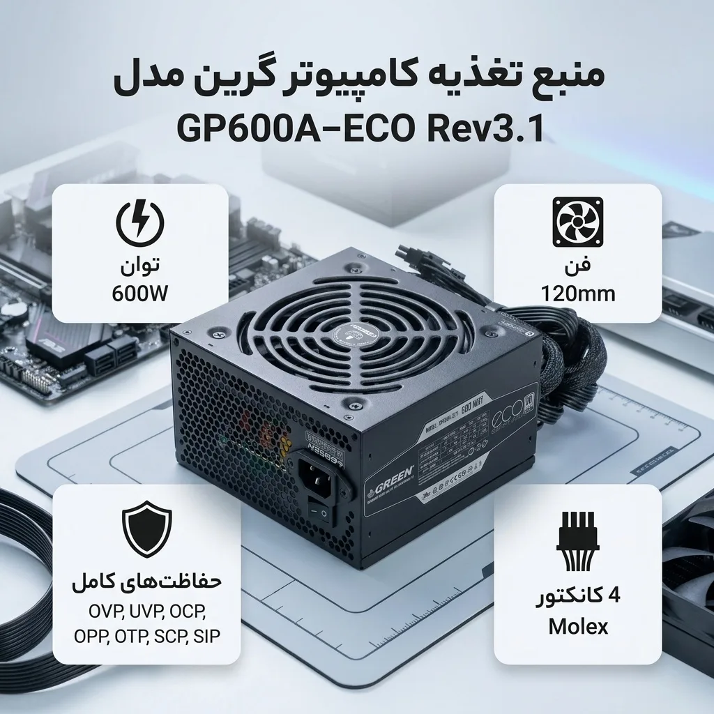 منبع تغذیه کامپیوتر گرین مدل GP600A-ECO Rev3.1