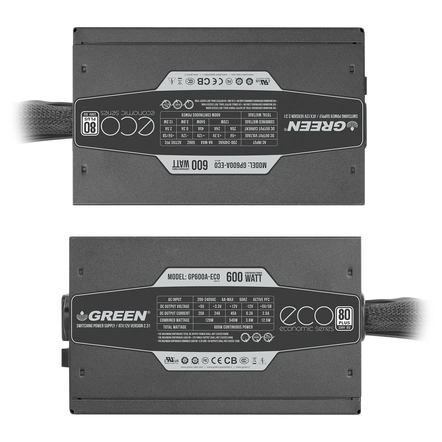 منبع تغذیه کامپیوتر گرین مدل GP600A-ECO Rev3.1