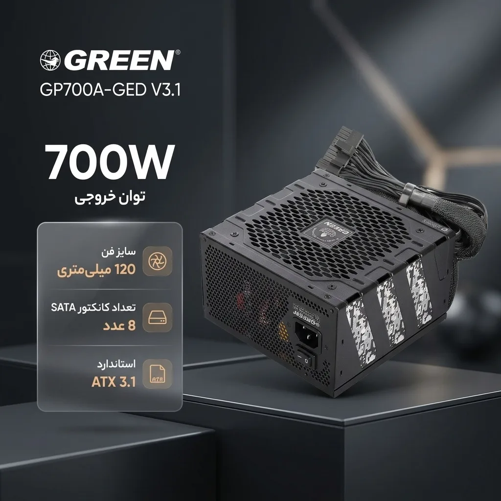 منبع تغذیه کامپیوتر 700W وات گرین مدل GP700A-GED V3.1 (ATX 3.1)