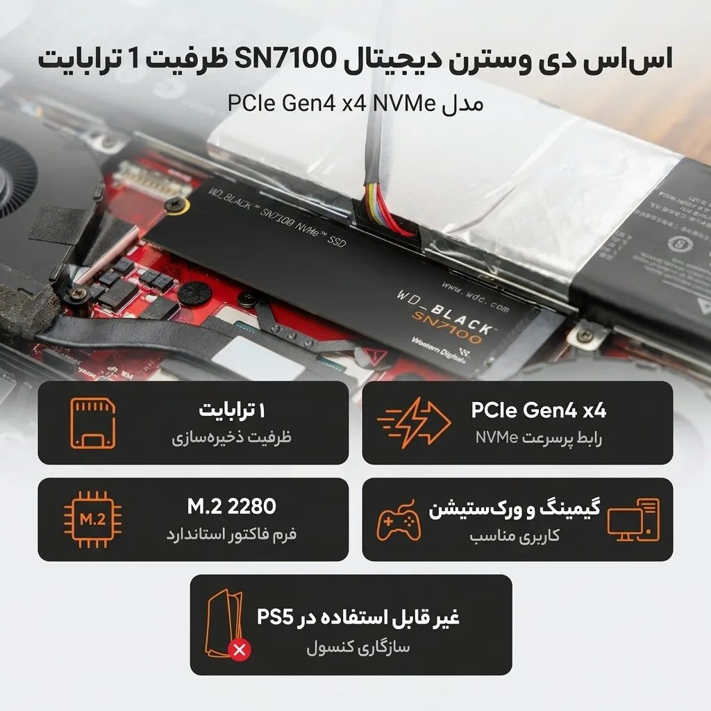 اس اس دی اینترنال PCIe Gen4 x4 وسترن دیجیتال مدل SN7100 ظرفیت 1 ترابایت