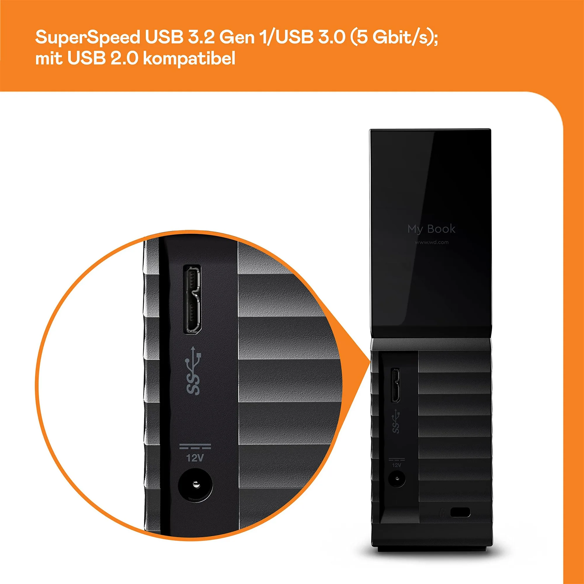 هارد اکسترنال وسترن دیجیتال مدل My Book Desktop ظرفیت هشت ترابایت دارای رابط USB Type-A 3.0