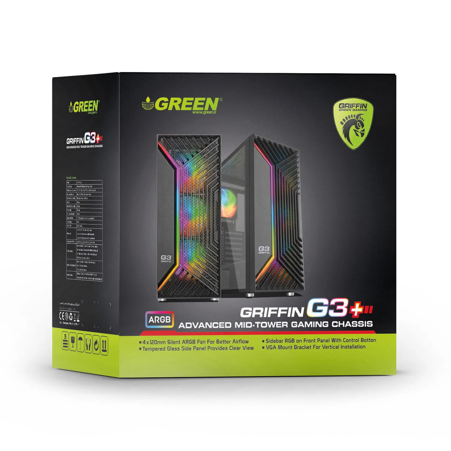 کیس کامپیوتر گیمینگ گرین مدل GRIFFIN G3 Plus