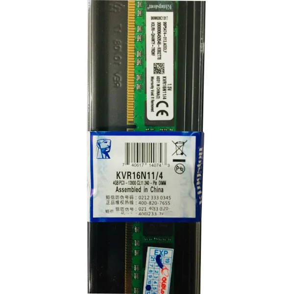 رم دسکتاپ DDR3 کینگستون مدل KVR16N11/4 ظرفیت 4GB فرکانس 1600MHz تایمینگ CL11 ولتاژ کاری 1.5V 240 پین تک کاناله DIMM
