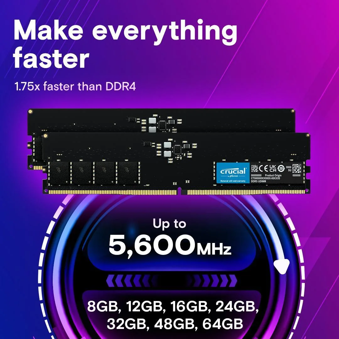 رم دسکتاپ کروشیال DDR5 تک کاناله 16 گیگابایت مدل CT16G56C46U5 با فرکانس 5600 مگاهرتز و تایمینگ CL46 U-DIMM