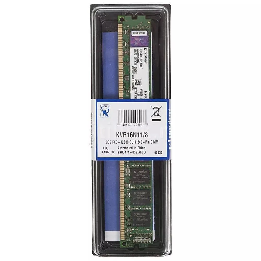 رم کامپیوتر کینگستون مدل KVR16N11/8 DDR3 تک کاناله 8 گیگابایت فرکانس 1600 مگاهرتز تایمینگ CL11 مناسب مادربرد اینتل و AMD