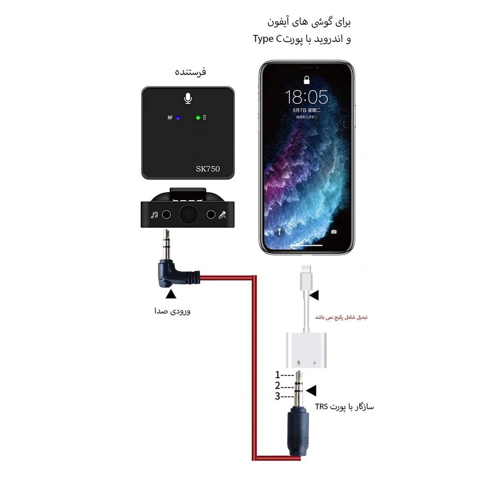 میکروفن بی سیم مدل دو کانال wireless microphone SK750 بسته 3 عددی