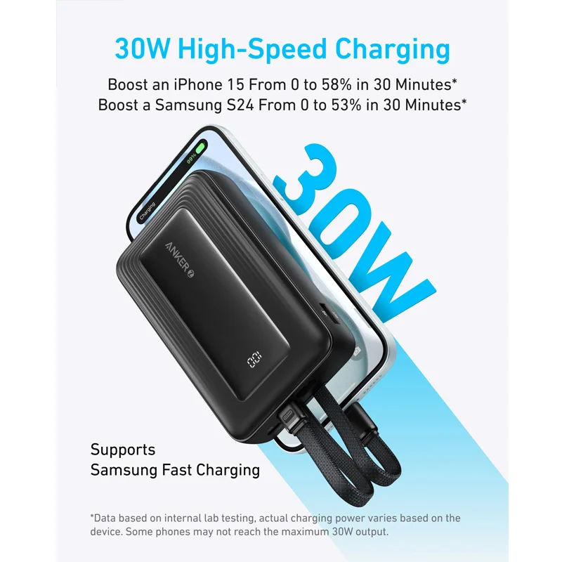 پاوربانک انکر مدل A1681 ظرفیت 20000 میلی آمپر ساعت به همراه کابل لایتنیگ و کابل USB Type-C