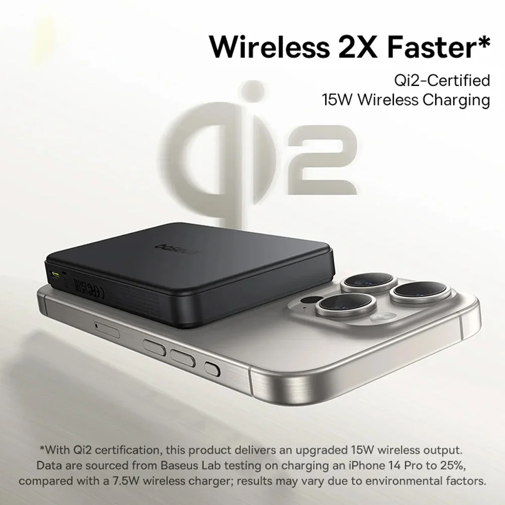 پاوربانک بی‌سیم 22.5 وات بیسوس مدل Airpow Ⅱ Qi2 Magnetic ظرفیت 10000 میلی‌آمپر ساعت