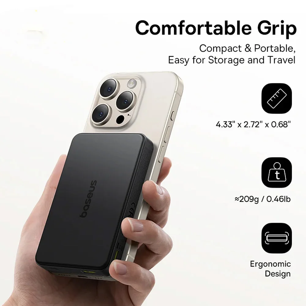پاوربانک بی‌سیم 22.5 وات بیسوس مدل Airpow Ⅱ Qi2 Magnetic ظرفیت 10000 میلی‌آمپر ساعت