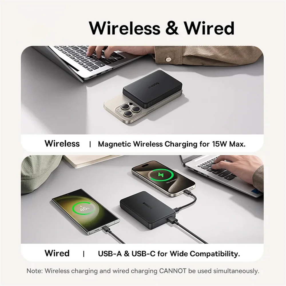 پاوربانک بی‌سیم 22.5 وات بیسوس مدل Airpow Ⅱ Qi2 Magnetic ظرفیت 10000 میلی‌آمپر ساعت
