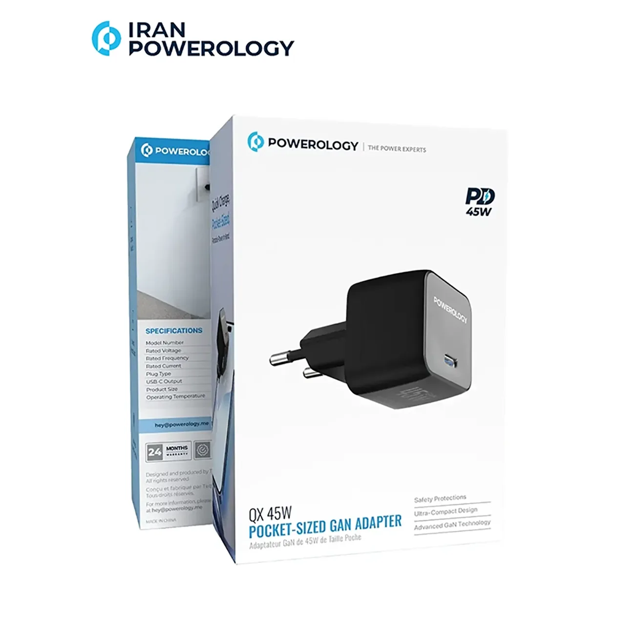 آداپتور شارژ 45 وات پاورولوژی PWCUQC056