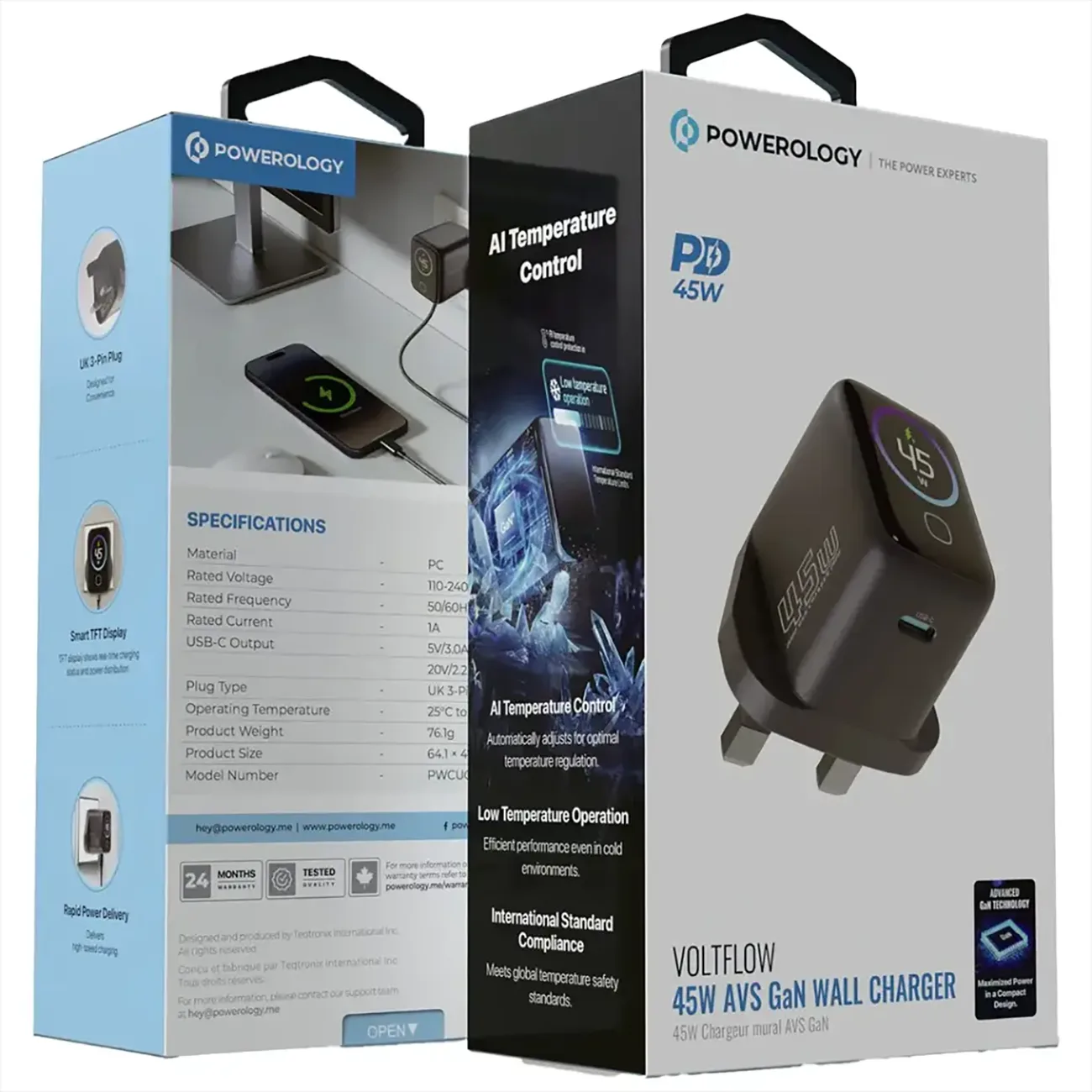 آداپتور شارژ 45 وات پاورولوژی PWCUQC069