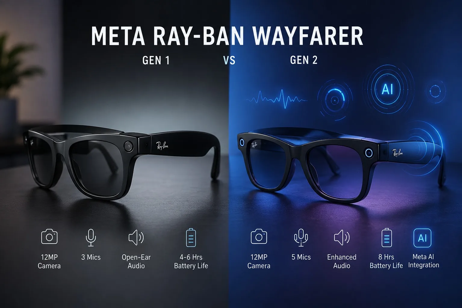 تفاوت عینک هوشمند Meta Ray-Ban Wayfarer Gen 1 و Gen 2؛ کدام مدل ارزش خرید بیشتری دارد؟