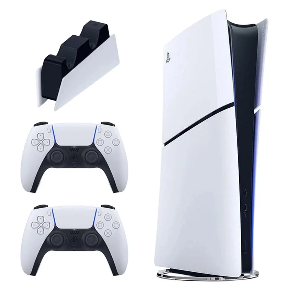 کنسول بازی سونی PS5 Slim Digital 825Gb ریجن 2116 اروپا به همراه دسته اضافی و پایه شارژر اورجینال