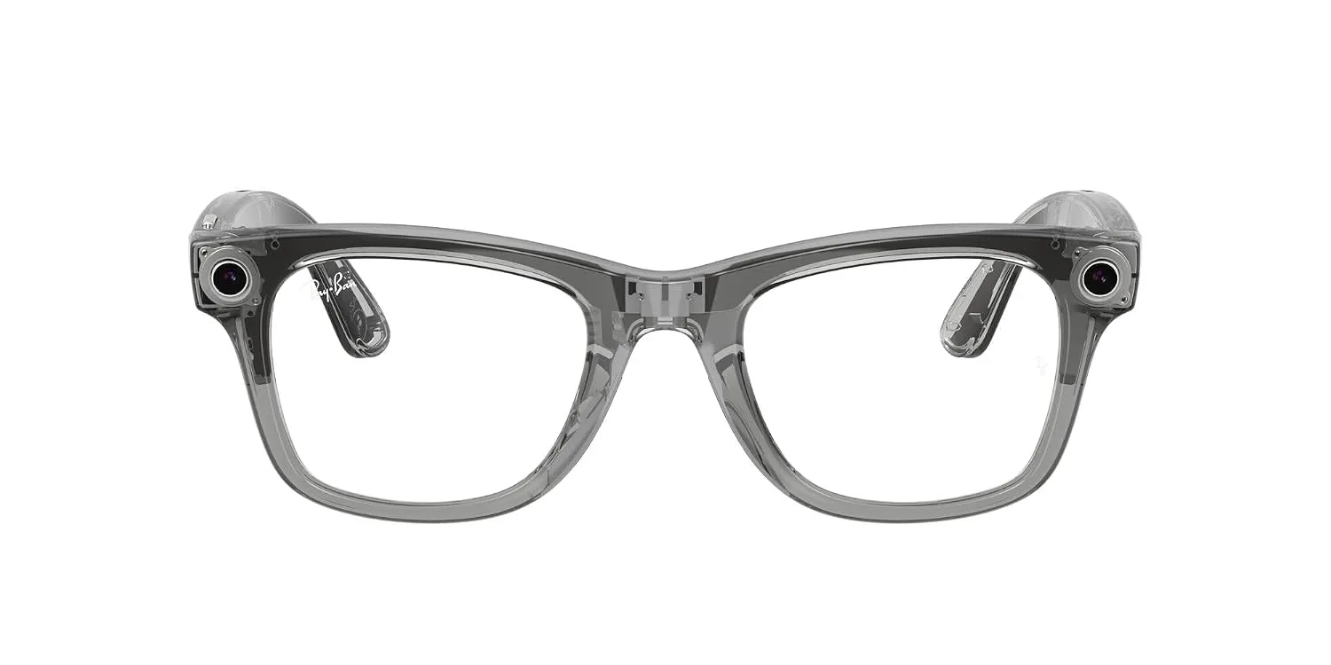 عینک متا ری بن مدل Wayfarer Gen 2 فریم خاکستری شفاف لنز فوتوکروم آبی