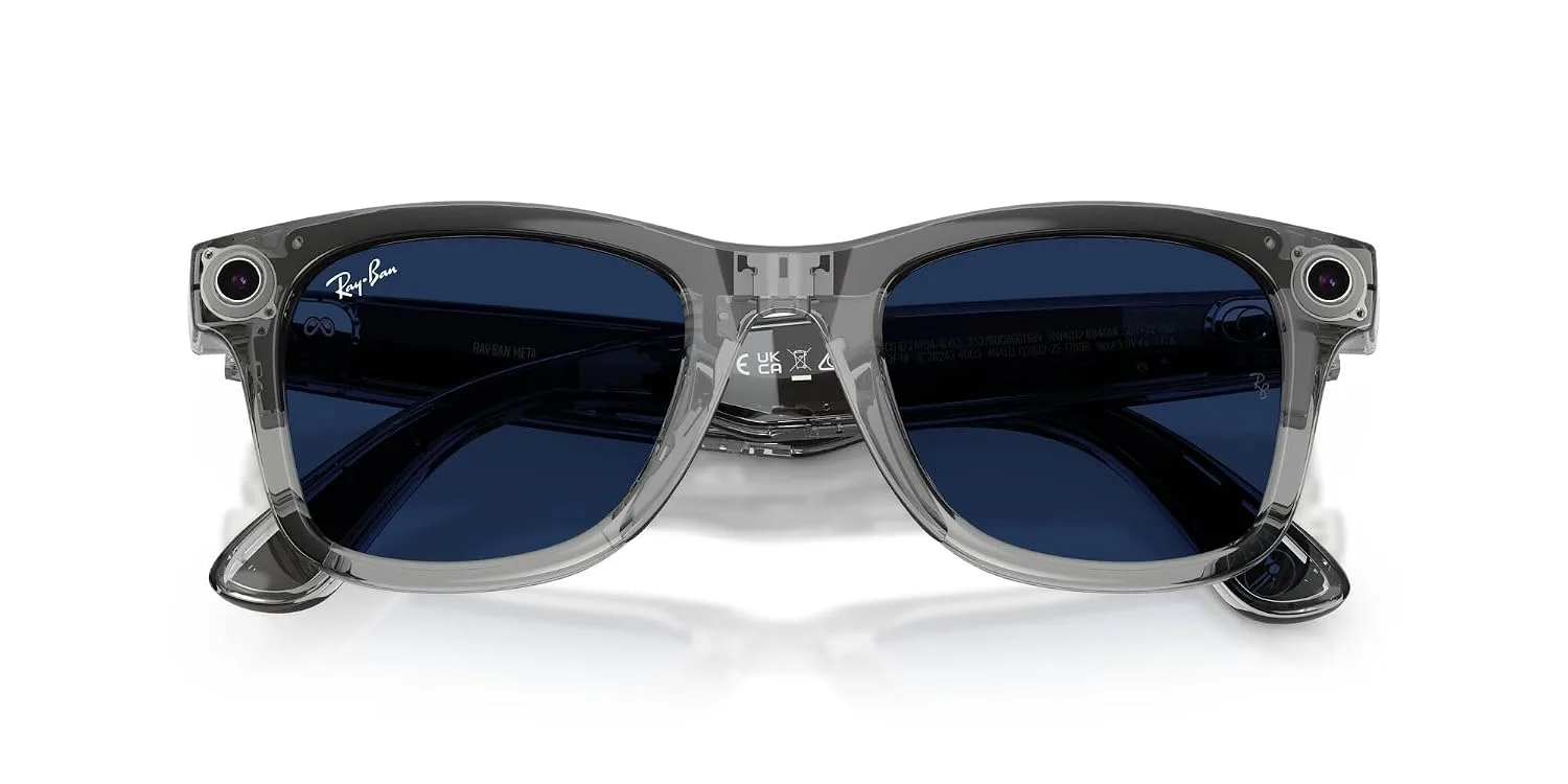 عینک متا ری بن مدل Wayfarer Gen 2 فریم خاکستری شفاف لنز فوتوکروم آبی