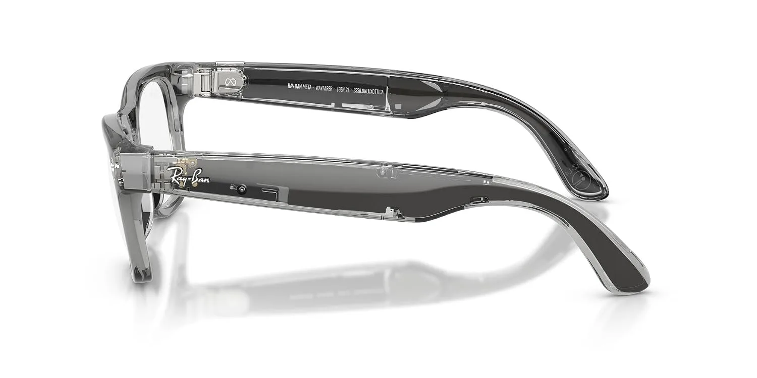 عینک متا ری بن مدل Wayfarer Gen 2 فریم خاکستری شفاف لنز فوتوکروم آبی