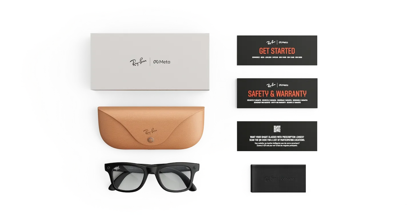 عینک هوشمند متا ریبن مدل Wayfarer Gen 3 فریم مشکی مات لنز شفاف