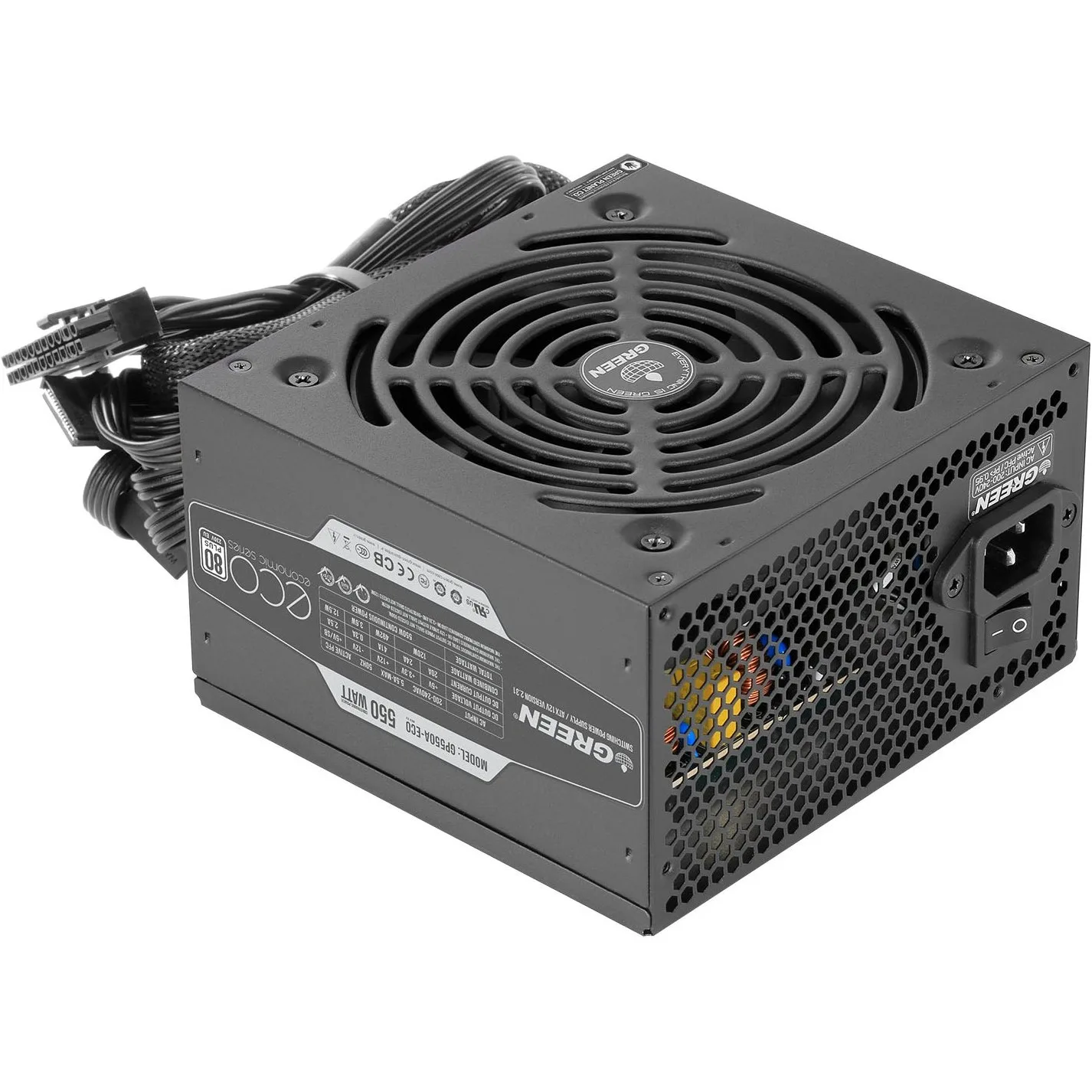 منبع تغذیه کامپیوتر گرین مدل GP550A-ECO Rev3.1 80 Plus White توان 550 وات