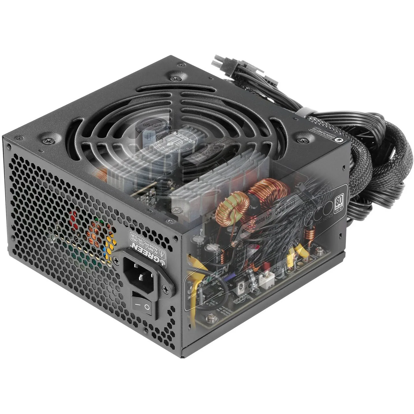 منبع تغذیه کامپیوتر گرین مدل GP550A-ECO Rev3.1 80 Plus White توان 550 وات