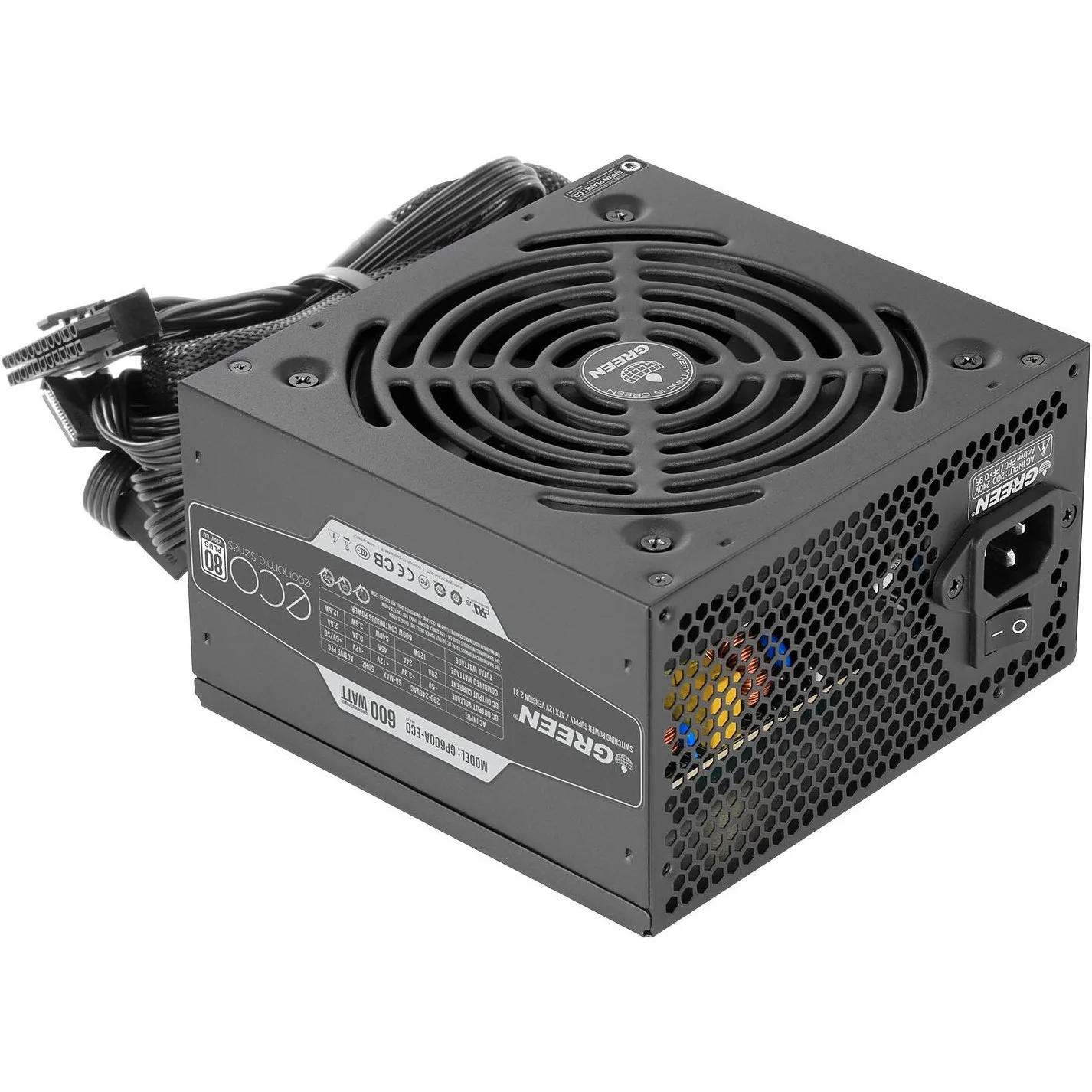 منبع تغذیه کامپیوتر گرین GP600A-ECO Rev 3.1 80 Plus White توان 600 وات