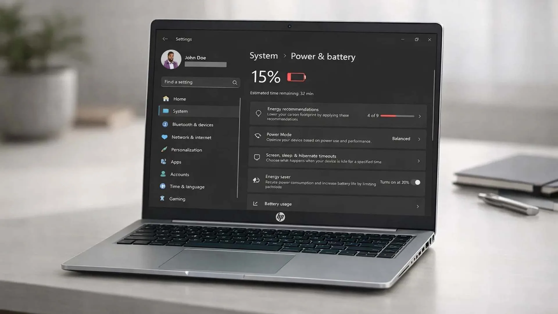 روش‌های کاهش مصرف باتری در لپ‌تاپ HP