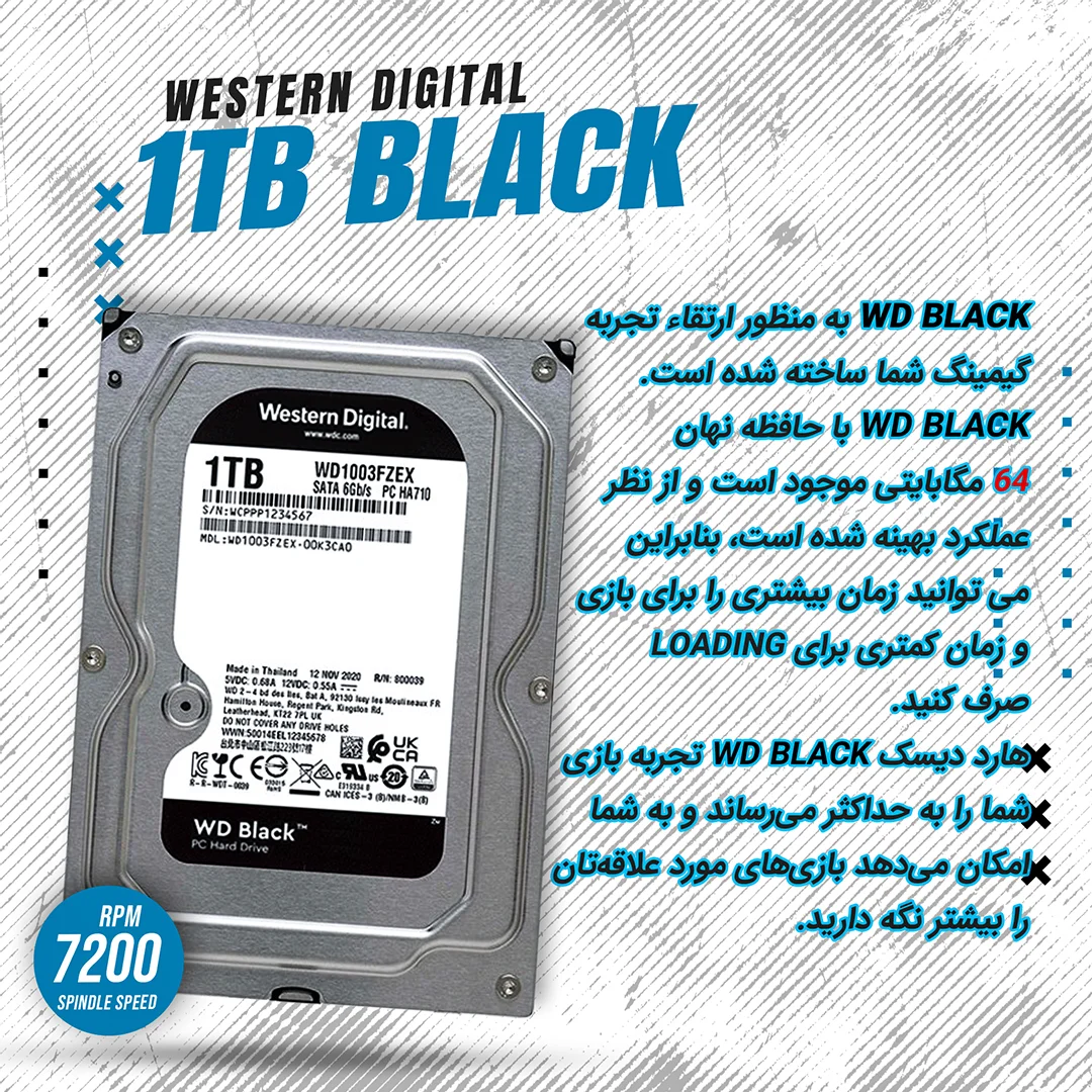 هارد دیسک اینترنال وسترن دیجیتال مدل Black WD1003FZEX ظرفیت 1 ترابایت