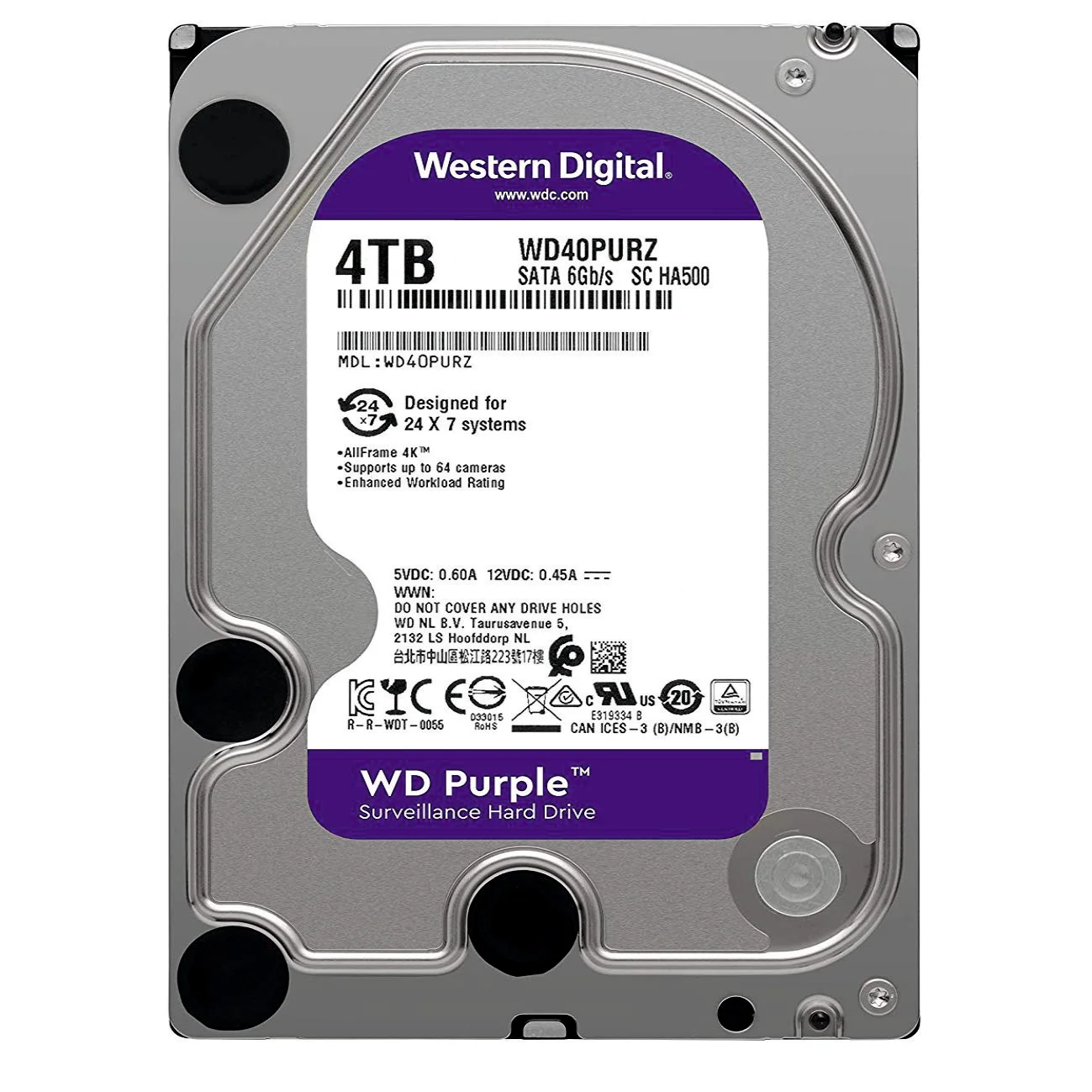 هارددیسک اینترنال وسترن دیجیتال مدل Purple WD40PURZ ظرفیت 4 ترابایت