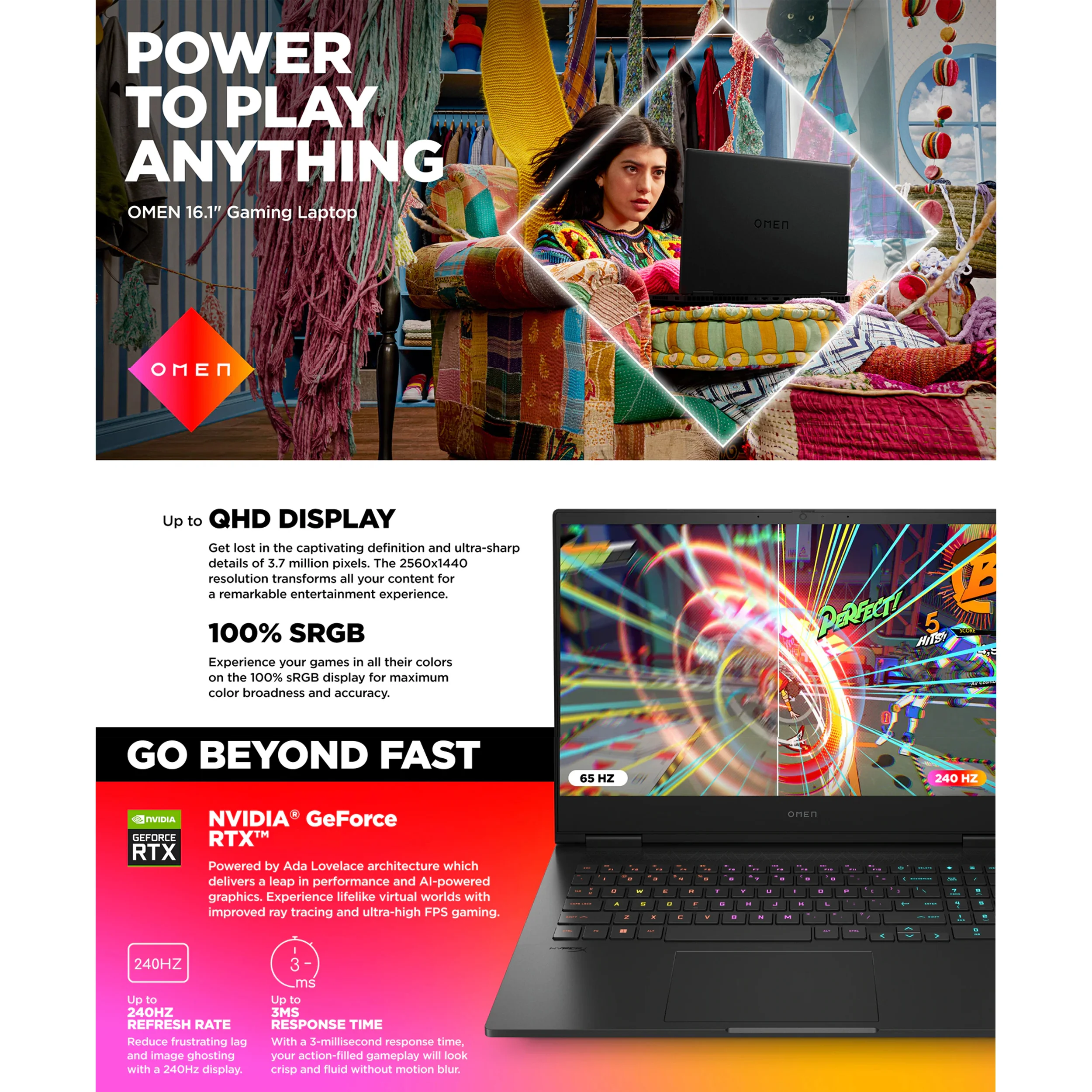 لپ تاپ 16.1 اینچی اچ پی مدل OMEN Gaming 16t WF100 i7 14700HX 64GB 1TB  RTX 4060 8GB