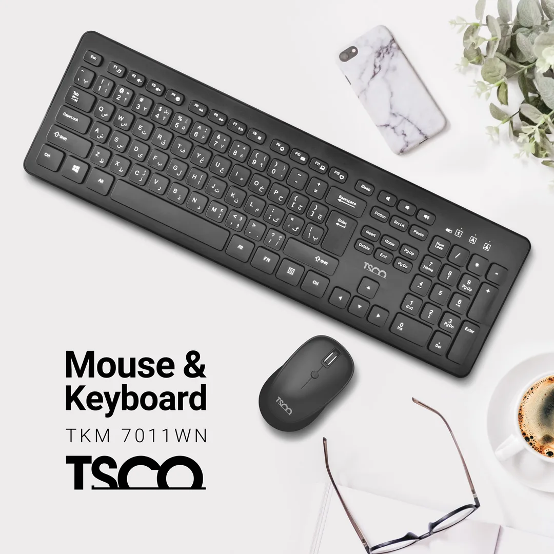 کیبورد و ماوس بی سیم تسکو مدل TKM 7011WN سوئیچ ممبران، Full-Size