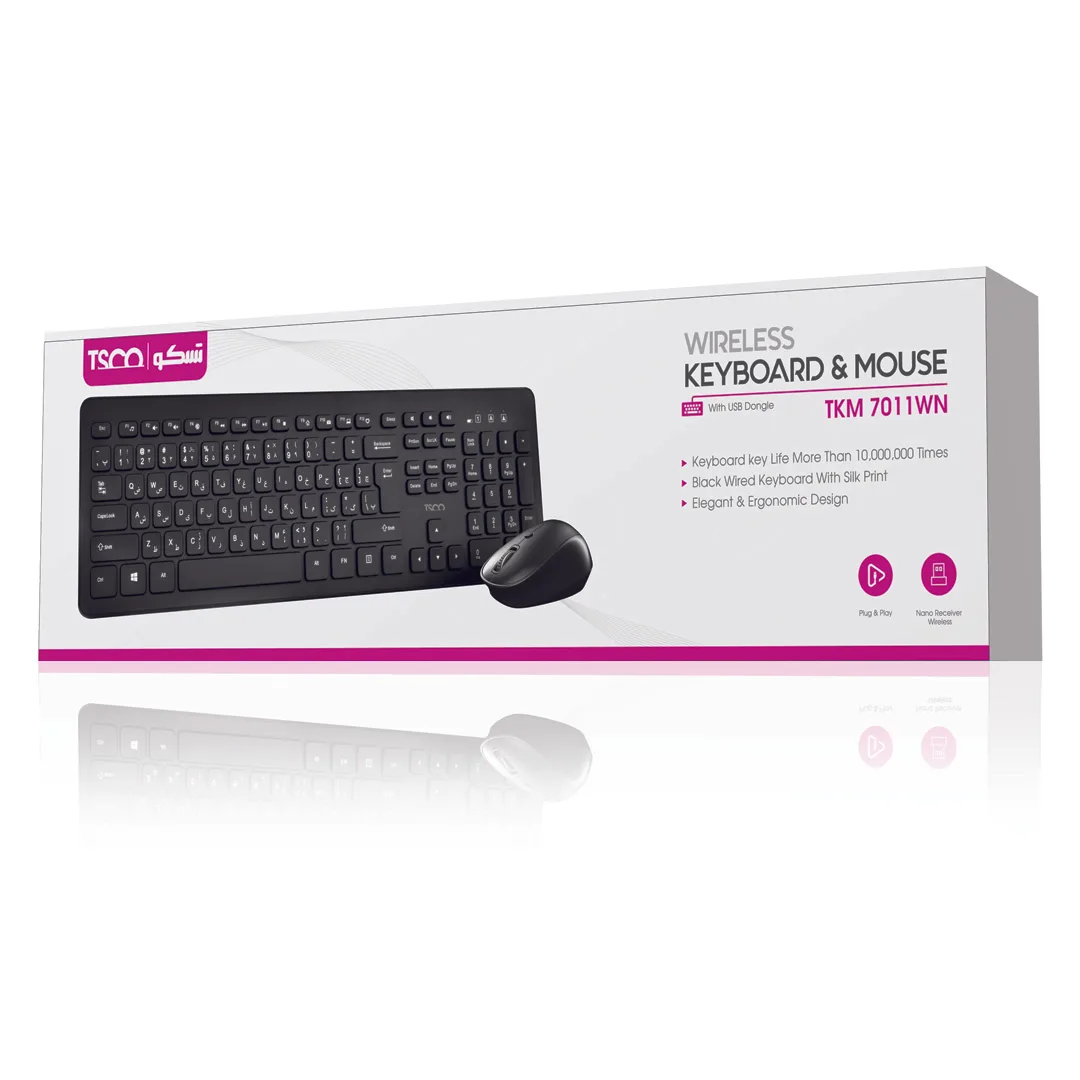کیبورد و ماوس بی سیم تسکو مدل TKM 7011WN سوئیچ ممبران، Full-Size