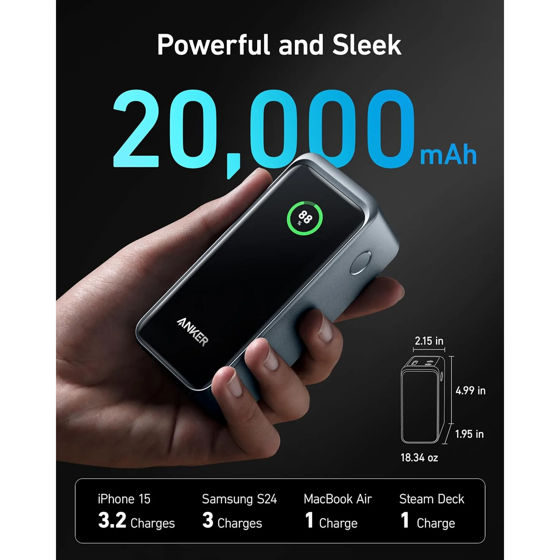 پاوربانک 100 وات انکر مدل A1336 ظرفیت 20000 میلی آمپر ساعت