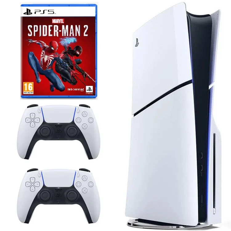 کنسول بازی سونی مدل PlayStation 5 Slim ریجن اروپا سری 2016A نسخه دیسکخور ظرفیت یک ترابایت به همراه دسته اضافه و بازی اسپایدر من 2
