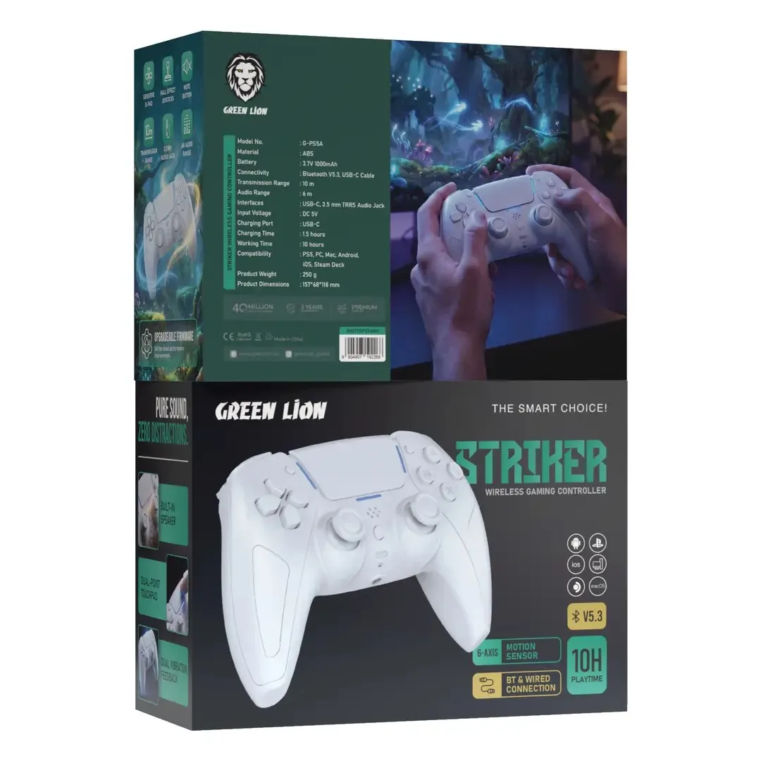 دسته بازی بی‌سیم گرین لاین مدل Green Lion Striker Wireless Gaming Controller GNSTKRPS5A