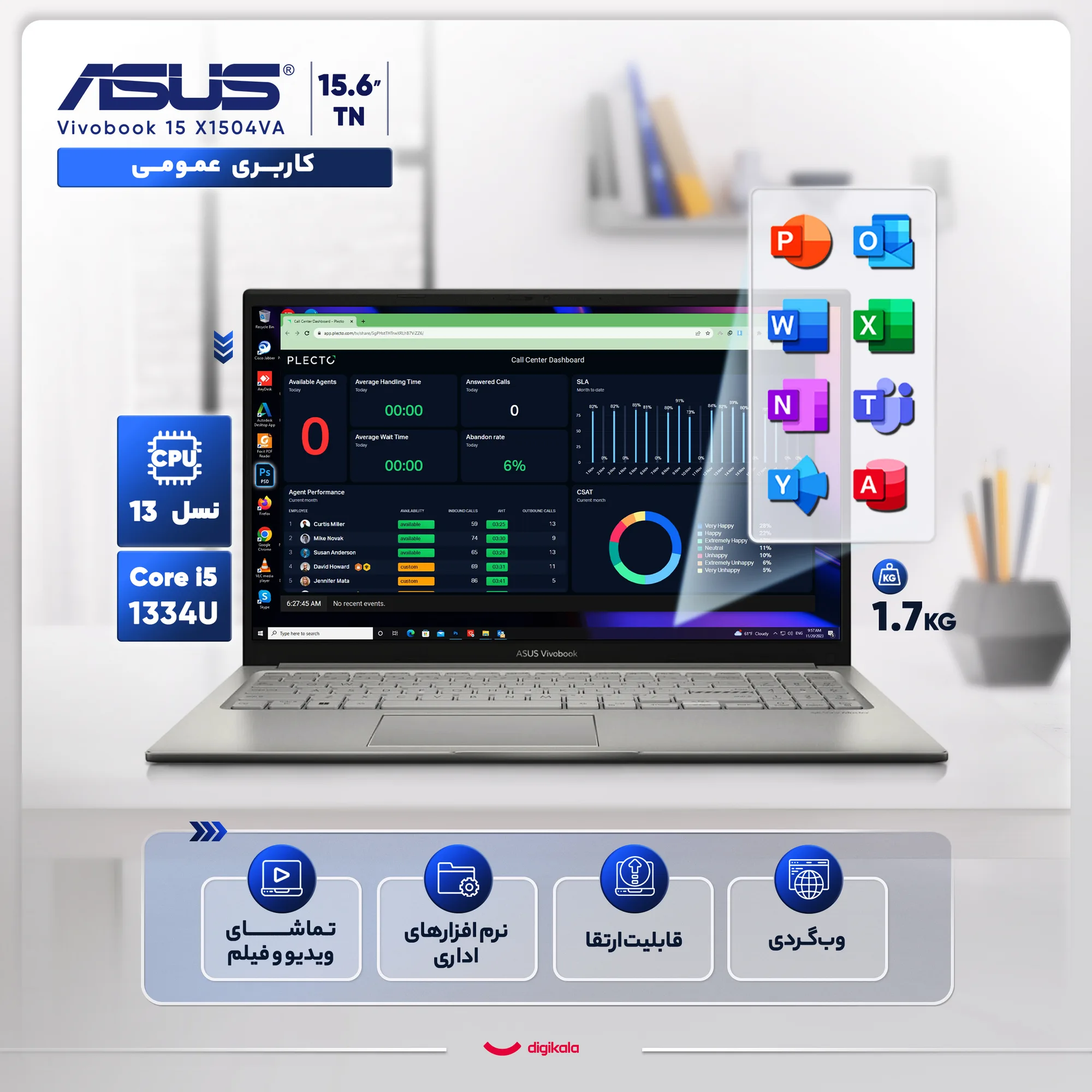 لپ تاپ 15.6 اینچی ایسوس مدل Vivobook 15 X1504VA-NJ1860-i5 1334U-8GB DDR4 3200MHz-512GB SSD-TN
