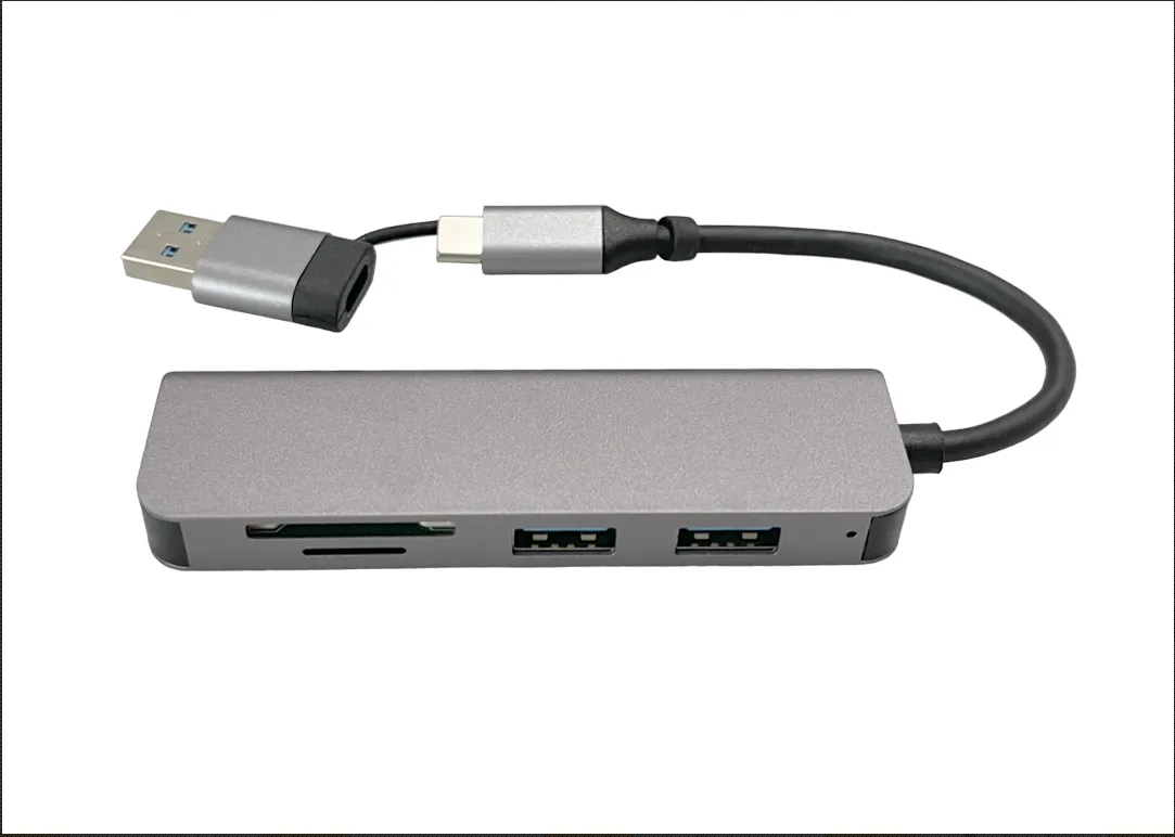 هاب و رم‌ ریدر دو‌ سر USB و Type-c دارای 5 پورت به همراه کارت‌خوان‌های SD و TF مدل T-3629