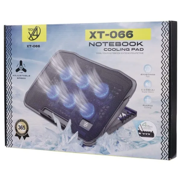 پایه خنک‌کننده لپ‌تاپ ایکس فورتک مدل xt-066 دارای شش عدد فن مناسب برای لپ تاپ‌های 17.1 اینچی و بزرگتر