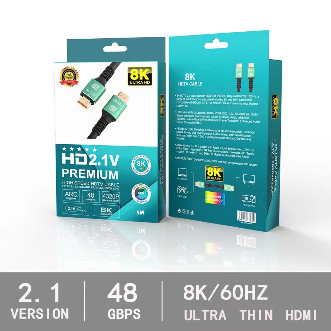 کابل HDMI 8K مدل HD2.1V Premium طول 5 متر