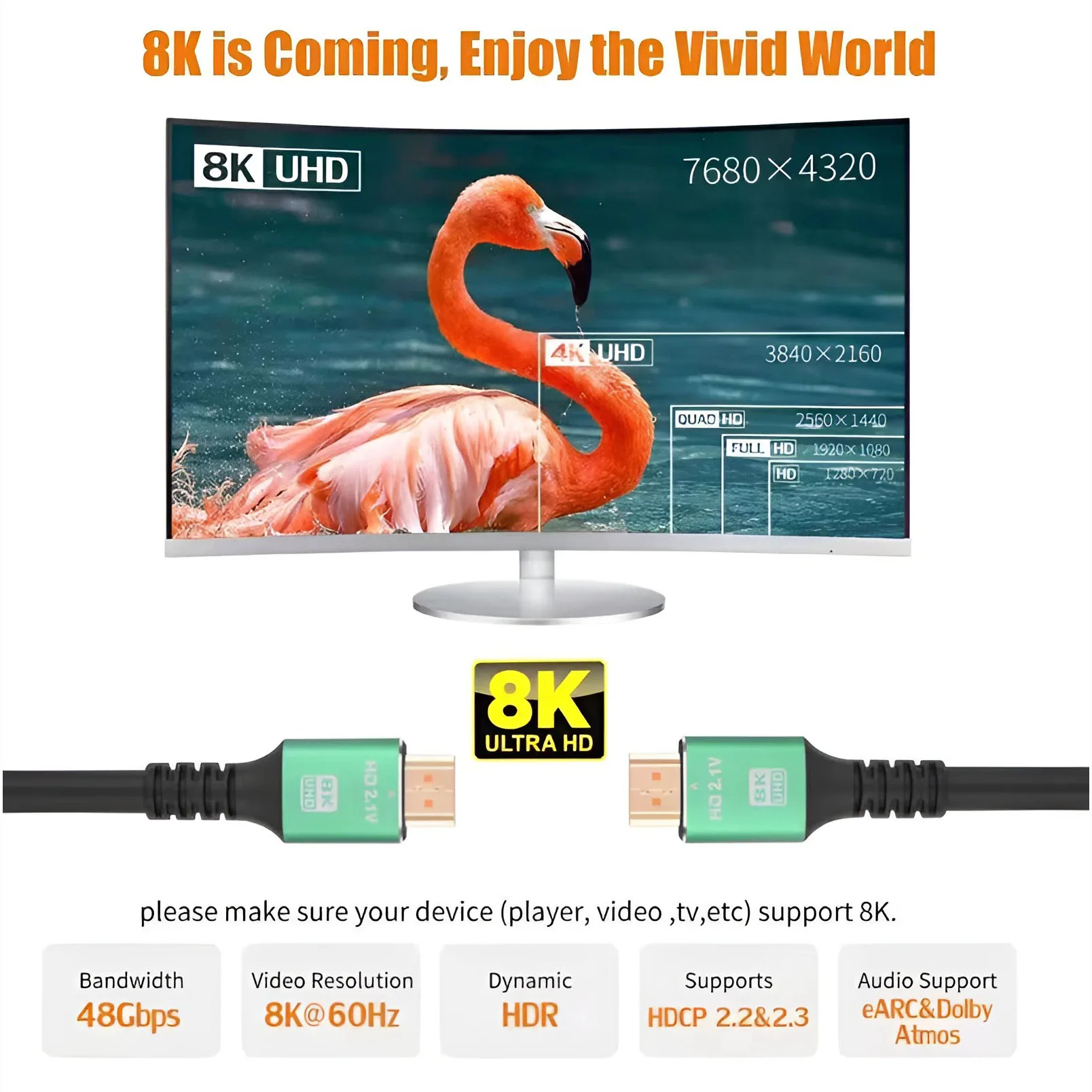 کابل HDMI 8K مدل HD2.1V Premium طول 5 متر
