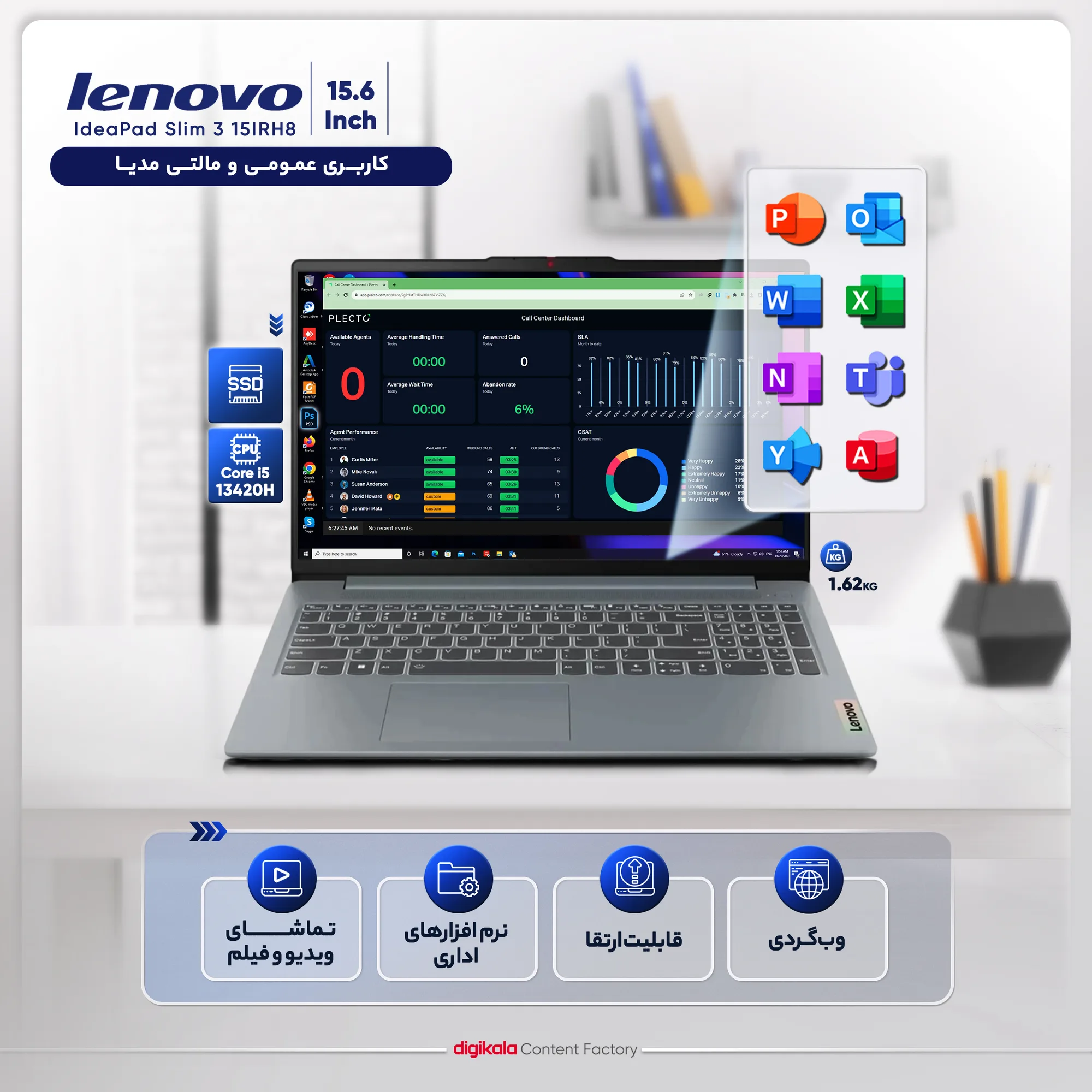 لپ تاپ 15.6 اینچی لنوو مدل IdeaPad Slim 3 15IRH8-i5 13420H-8GB LPDDR5-512GB SSD-IPS