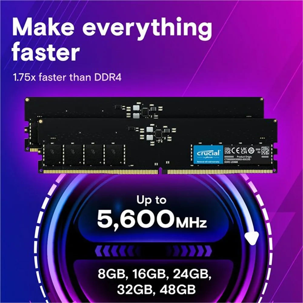 رم کامپیوتر DDR5 تک کاناله 5600 مگاهرتز کروشیال ظرفیت 16 گیگابایت